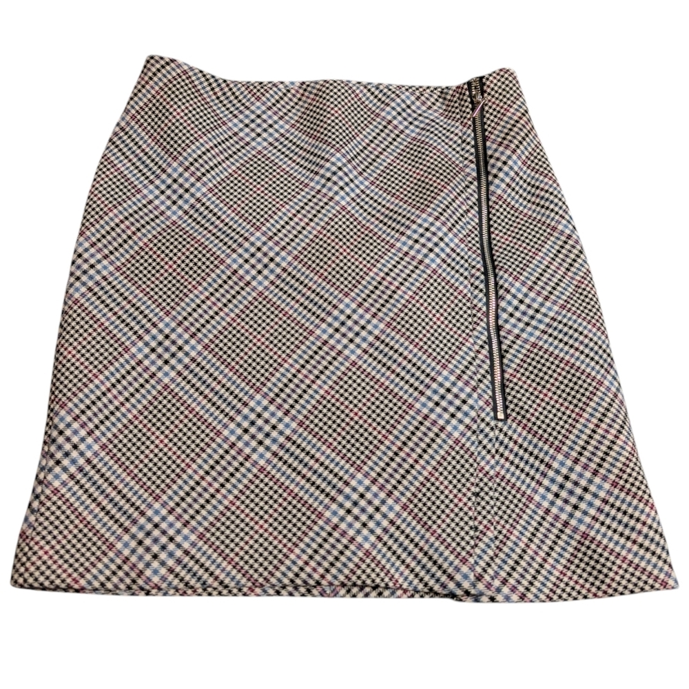 WHITE HOUSE BLACK MARKET Pink, Blue, White, and Black Plaid Zip Mini Skirt 00‎